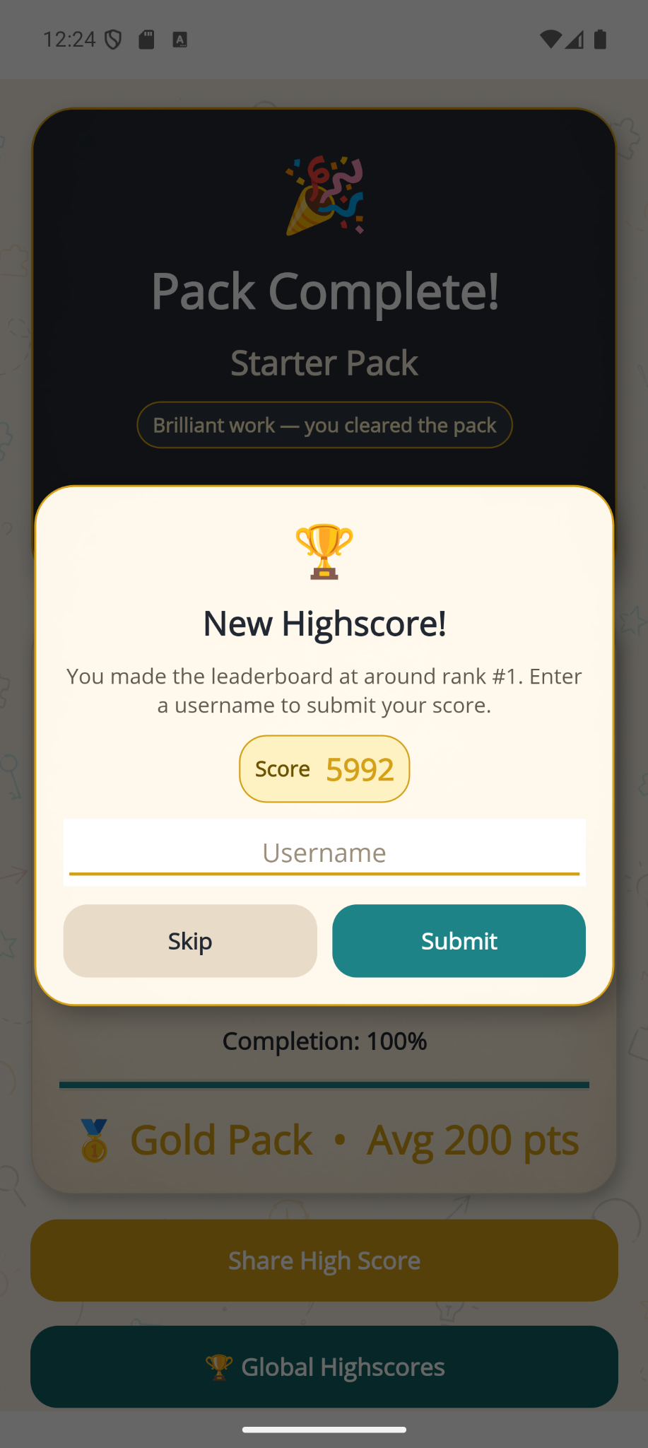 PuzzleIQ new highscore submission screen